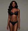 Ensemble Lingerie Microfibre Bleu - Noir - Soutien-Gorge Push-Up & Culotte Festonnée