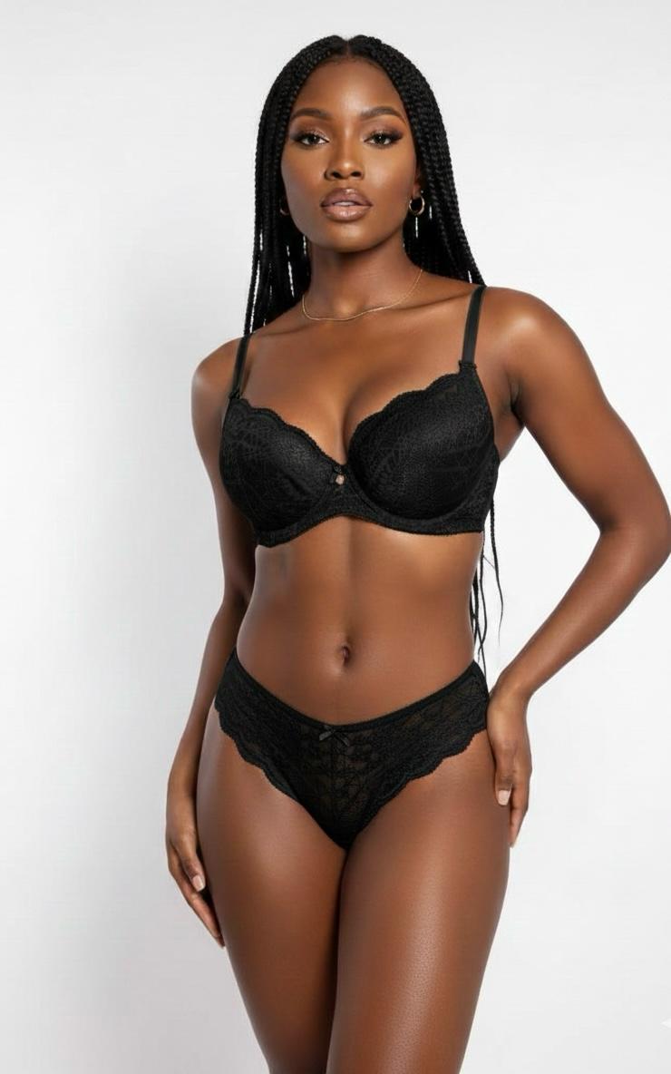Ensemble Lingerie Dentelle Noir Antime - Soutien-Gorge Push-Up & String