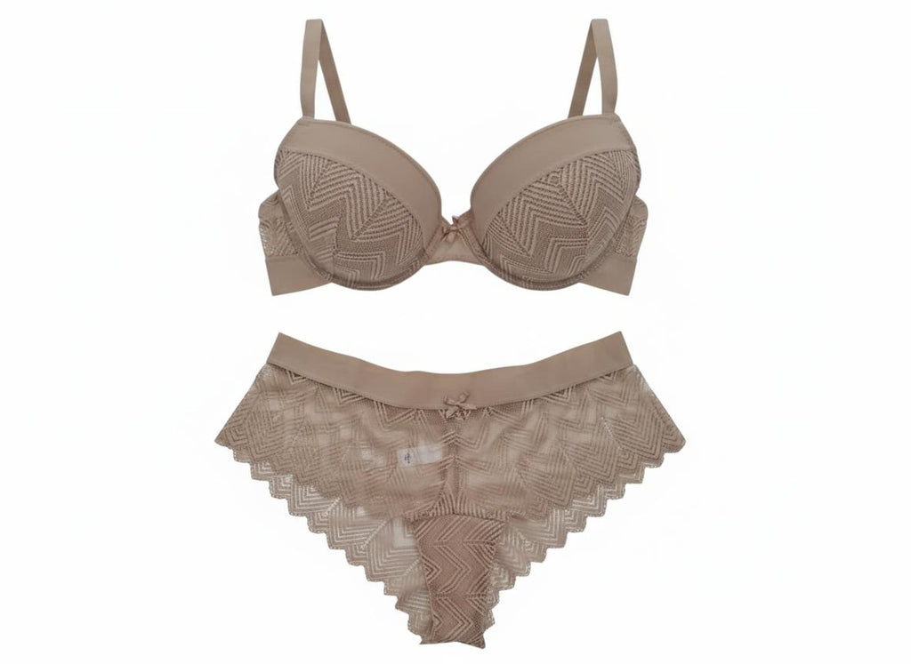 Ensemble Lingerie Dentelle Beige Antime - Soutien-Gorge Balconnet & Shorty