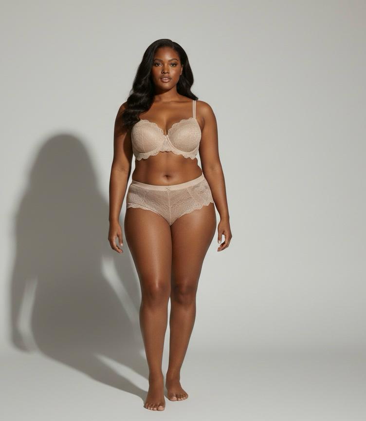 Ensemble Lingerie Dentelle Beige Antime - Soutien-Gorge Balconnet & Shorty