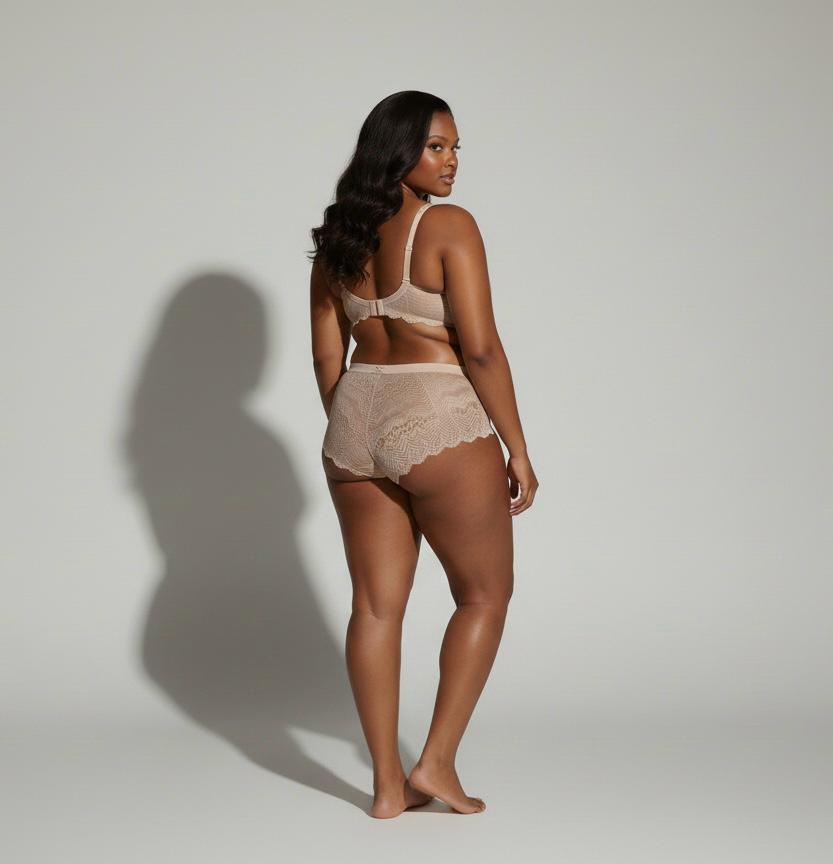 Ensemble Lingerie Dentelle Beige Antime - Soutien-Gorge Balconnet & Shorty