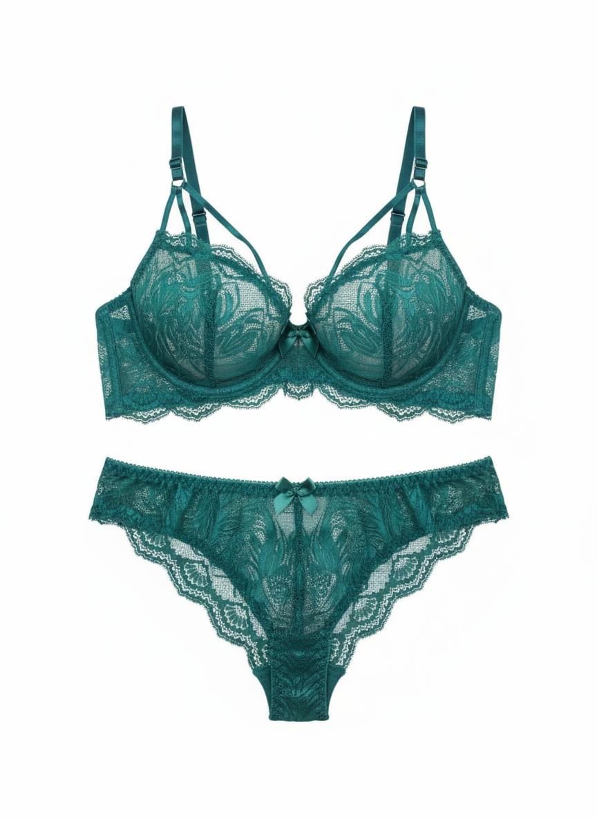 Ensemble Lingerie Dentelle Vert Émeraude Antime - Soutien-Gorge Push-Up & Culotte