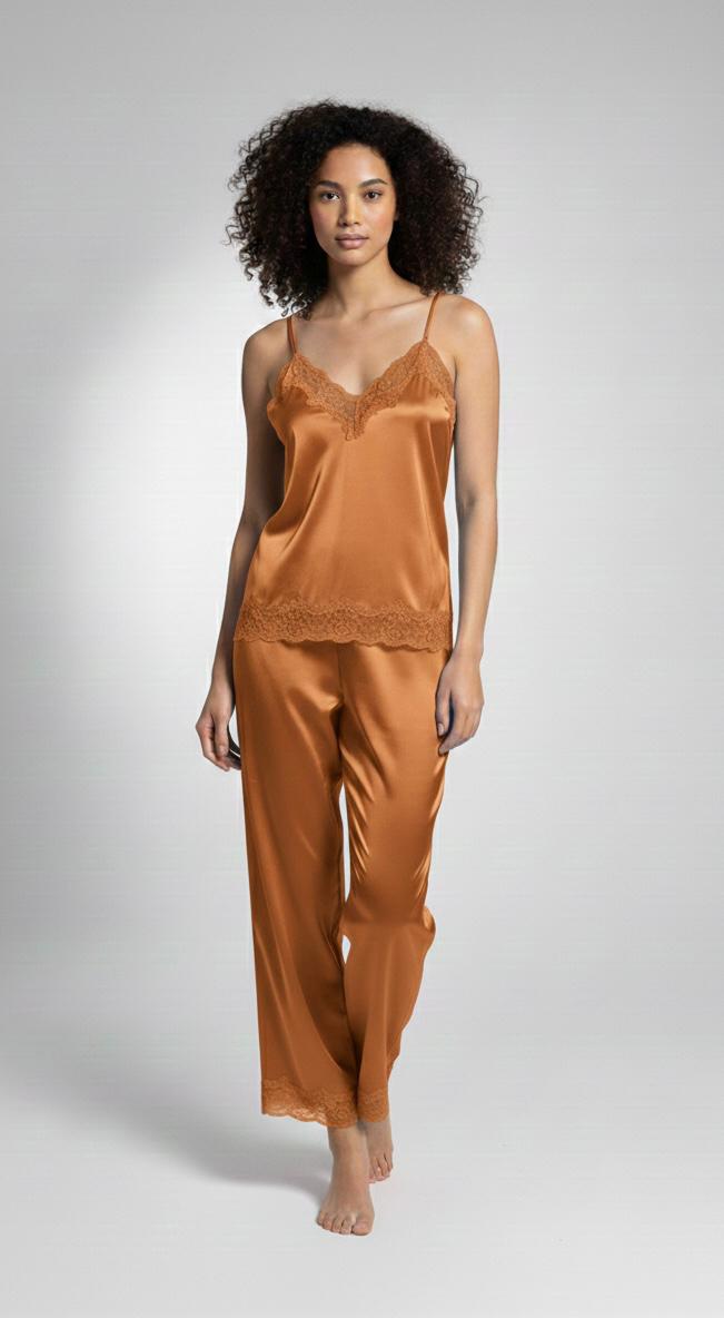 Pyjama Long Satin Dentelle - Caraco & Pantalon